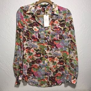 BCBGMAXAZRIA Button Up Long Sleeve Neon Meadow NWT